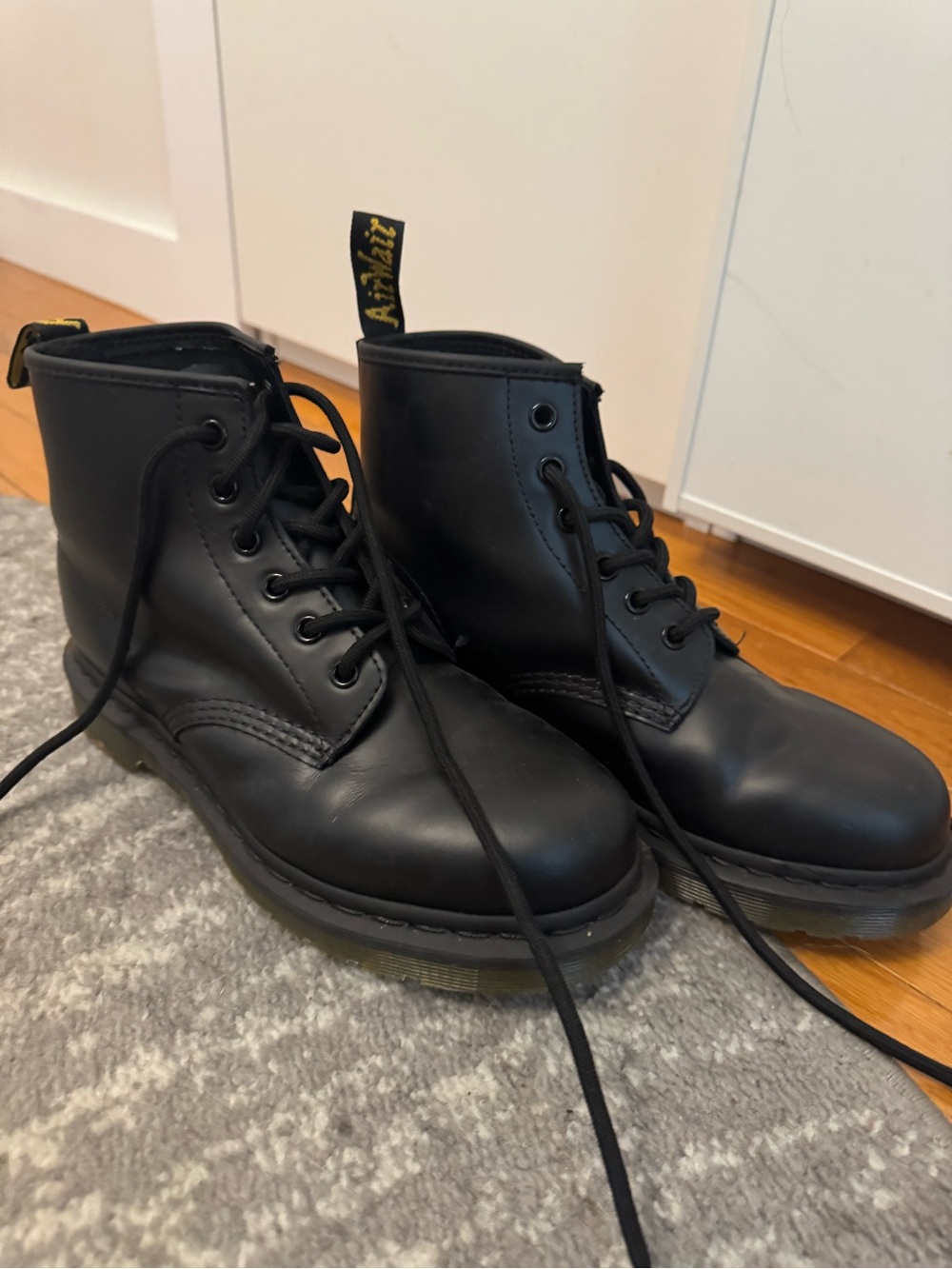 Dr. Martens Black Leather Lace-Up Ankle Boots with Yellow Insole Logo